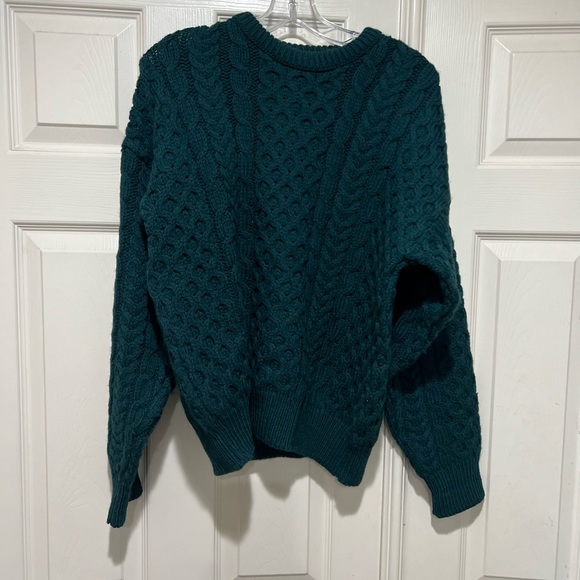 VNTG Nordstrom KnitEmerald Green Irish Wool Fisherman Cable Chunky Sweater M